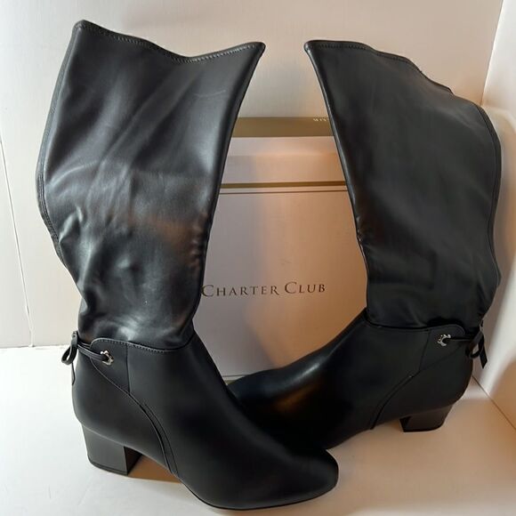 Charter Club Jaccque Tall Stretch Boots Black Smooth size 8 M - Picture 3 of 6